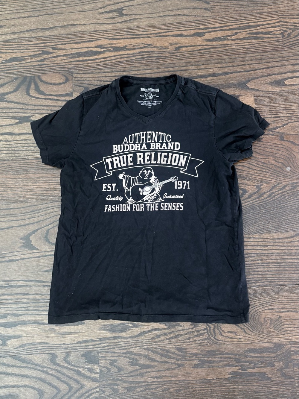 True Religion Black Short-Sleeve Graphic Tee with White Logo